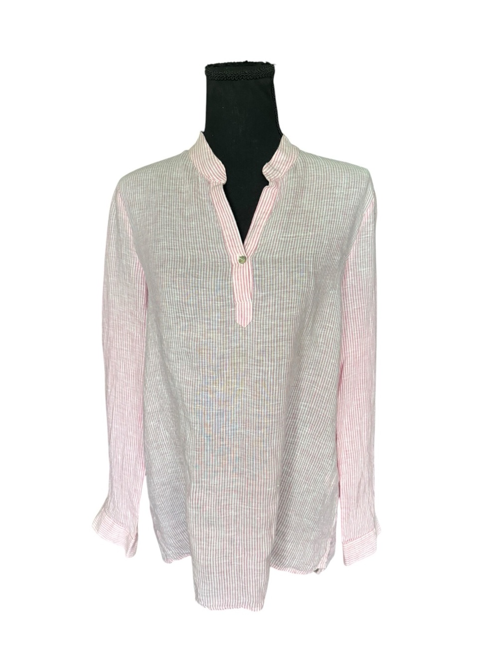 Harshman Los Angeles 100% Linen Pink White Stripe Tunic Blouse Top M Y45